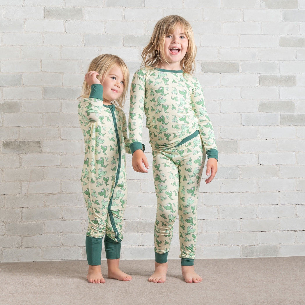 • Toddler Toothed Green Dino • Bamboo Baby Onesie