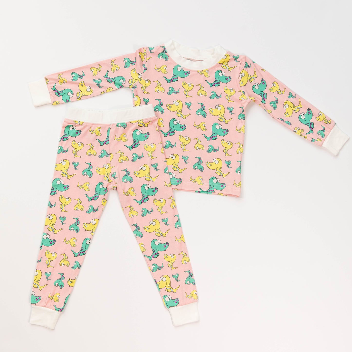 • Toddler Toothed Pink Dino • ‘Sleep Tight’ Toddler Two-Piece Bamboo Pajama and Playtime Set - Tegan & Ollie 